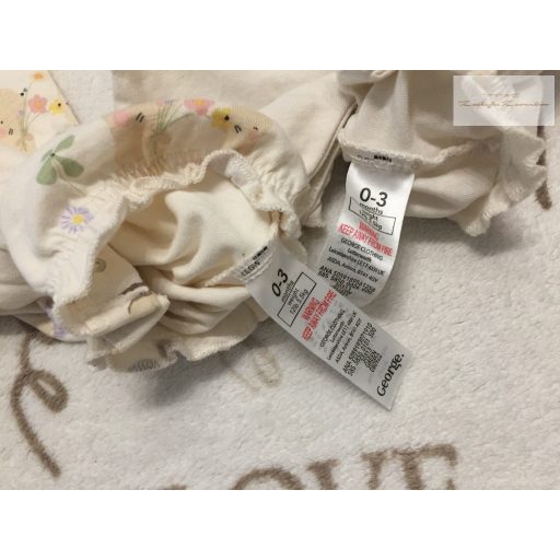 George 0 - 3 hó 56 -62 cm  bézs, süni-nyuszi - kisegér mintás vékony pamut lány playsuit szett 2 db-új, szettet bontottam