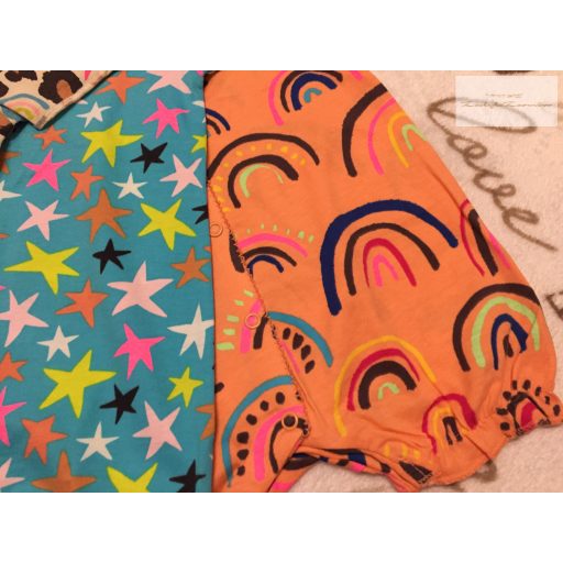 Next 12-18 hó 86 cm szivárvány- csillag és nyuszi fej mintás pamut lány playsuit/ napozó szett 3 db  - új,címkés
