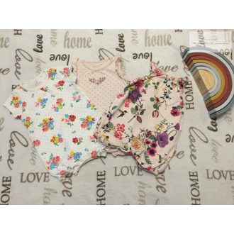   Next up to 3 month 6 kg  virágmintás pamut lány playsuit/ napozó szett 3 db - újszerű,hibátlan