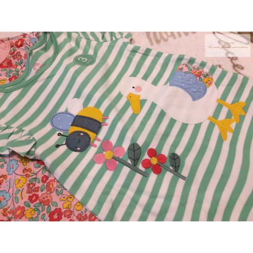 Next  2-3 év 98 cm virágos-pöttyös-méhecske-kacsa mintás pamut lány playsuit/ romper szett 3 db- új, címkés