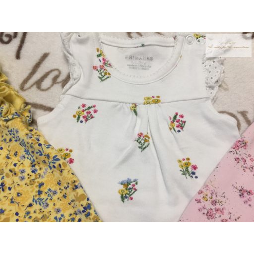 Next és Primarkújszülöttre való 3,4 kg virág mintás pamut lány playsuit szett 3 db- újszerű,hibátlan