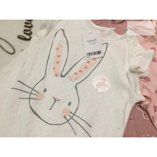 Next 2-3 év 98 cm  nyuszi - cica mintás pamut lány playsuit szett 3 db- új, címkés