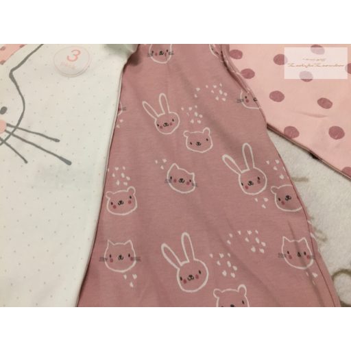 Next 2-3 év 98 cm  nyuszi - cica mintás pamut lány playsuit szett 3 db- új, címkés