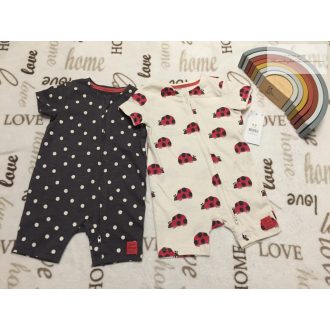   George 6 -9 hó 9,5 kg pöttyös - katica mintás vékony pamut lány playsuit szett - új, címkés