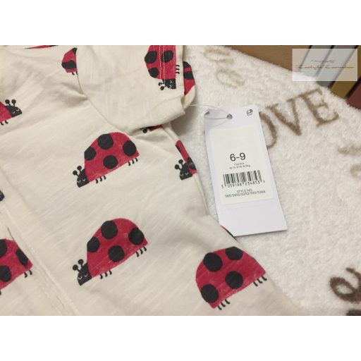 George 6 -9 hó 9,5 kg pöttyös - katica mintás vékony pamut lány playsuit szett - új, címkés