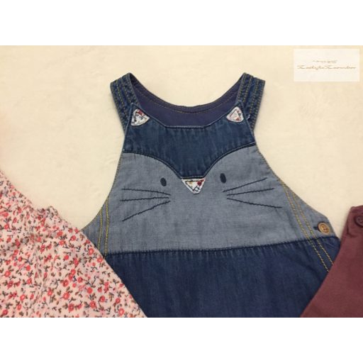 Next 3-6 hó  68 cm és Primark 62 cm  virág és cica mintás pamut béléses és bordó Daisy mintás lány playsuit/ kantáros nadrág szett  -újszerű, hibátlan