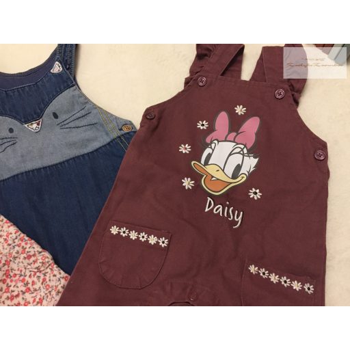 Next 3-6 hó  68 cm és Primark 62 cm  virág és cica mintás pamut béléses és bordó Daisy mintás lány playsuit/ kantáros nadrág szett  -újszerű, hibátlan