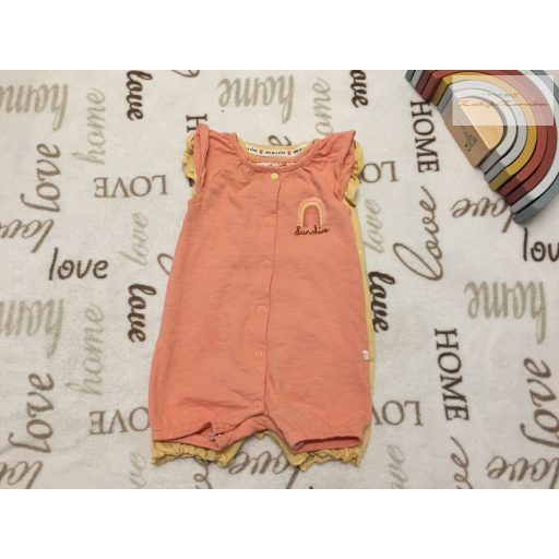 Next 3-6 és 6-9 hó  68 cm méhecske-pillangó-eper-szivárvány mintás pamut lány playsuit szett -újszerű,hibátlan