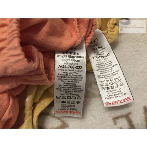 Next 3-6 és 6-9 hó  68 cm méhecske-pillangó-eper-szivárvány mintás pamut lány playsuit szett -újszerű,hibátlan