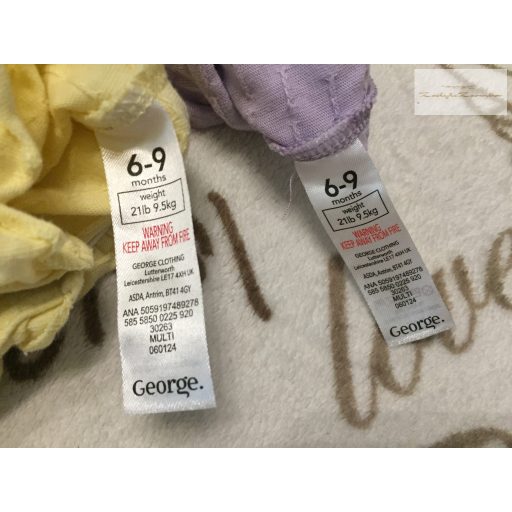 George 6-9 hó 68-74 cm sárga és levendula színű, anyagában mintás pamut lány  playsuit szett 2 db  újszerű, hibátlan