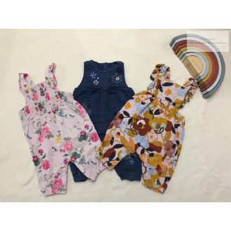   George, TU 0 - 3 hó 56 -62 cm virágmintás pamut - farmer lány playsuit szett 3 db -újszerű,hibátlan