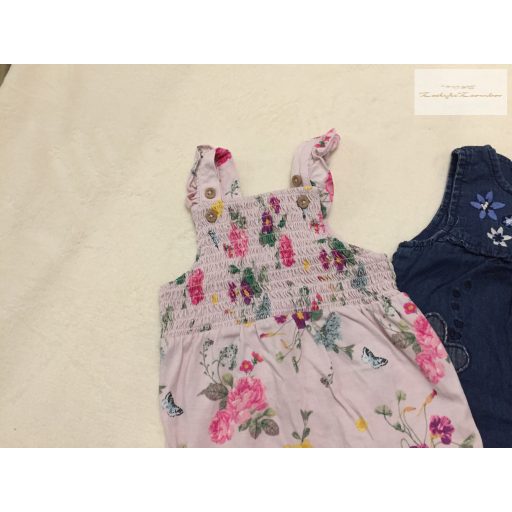 George, TU 0 - 3 hó 56 -62 cm virágmintás pamut - farmer lány playsuit szett 3 db -újszerű,hibátlan