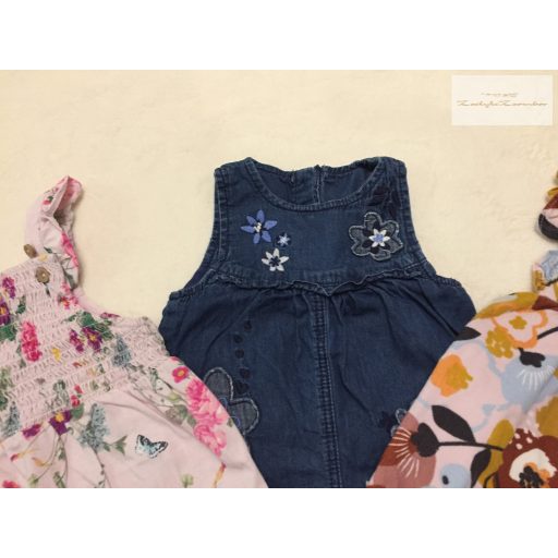 George, TU 0 - 3 hó 56 -62 cm virágmintás pamut - farmer lány playsuit szett 3 db -újszerű,hibátlan