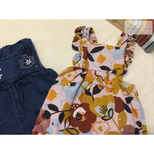 George, TU 0 - 3 hó 56 -62 cm virágmintás pamut - farmer lány playsuit szett 3 db -újszerű,hibátlan