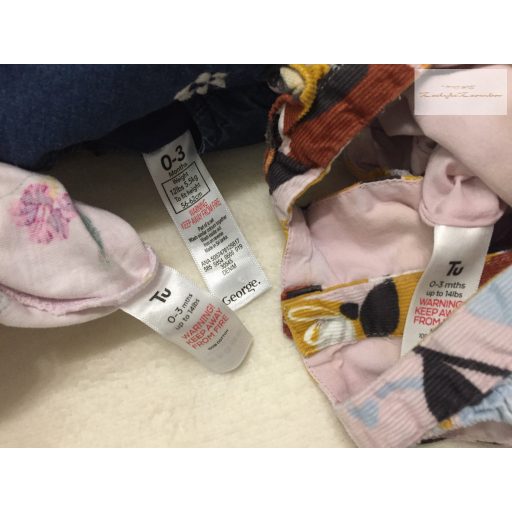 George, TU 0 - 3 hó 56 -62 cm virágmintás pamut - farmer lány playsuit szett 3 db -újszerű,hibátlan