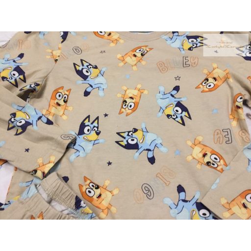 Bluey 5-6 év 110-116 cm fehér-tejeskávé Bluey-Bingo mintás vékonyabb pamut fiú pizsama szett 2 db - újszerű,hibátlan