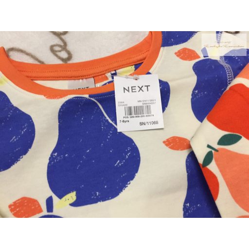Next 7-8 év 128 cm színes gyümölcs mintás pamut lány 2 részes pizsama szett- 3 db- új, címkés
