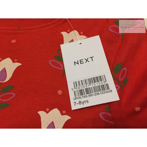Next 7-8 év 128 cm színes virágmintás pamut lány 2 részes pizsama szett- 3 db- új, címkés