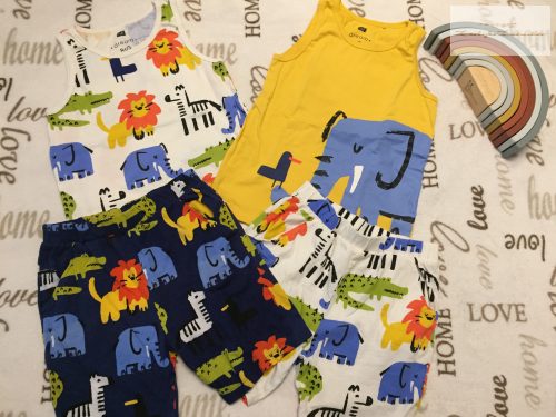 F§F 7-8 év 128 cm színes állat mintás pamut fiú 2 részes pizsama szett-újszerű,hibátlan