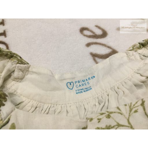 Primark 2-3 év 98 cm bézs, zöld- sárga virágmintás  pamut lány ruha- újszerű,hibátlan