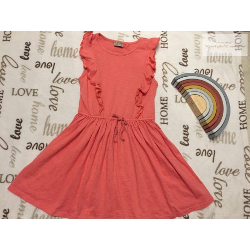 Next 9 év 134 cm  korall színű fodros pamut lány ruha - újszerű,hibátlan