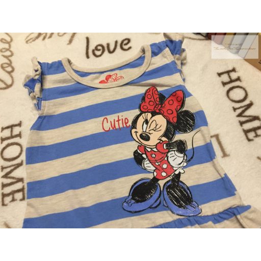 Minnie  12-18 hó 80-86 cm kék - szürke csíkos Minnie mintás pamut lány ruha - újszerű,hibátlan