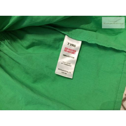 Matalan 7 év 122 cm zöld, vállán színes mintás-fodros vékony nyári lány ruha- újszerű,hibátlan