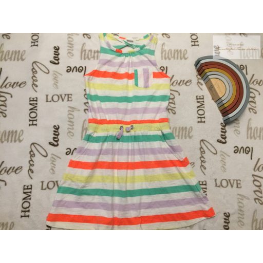 Next 9 év 134 cm színes csíkos, zsebes pamut lány ruha- újszerű,hibátlan
