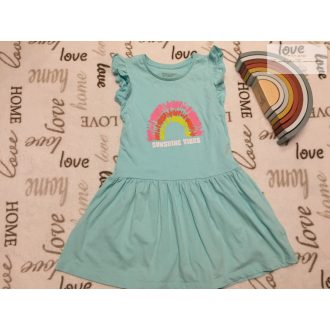   Primark 6-7 év 116-122 cm világoskék, szivárvány mintás - fodros vékony pamut lány ruha- újszerű,hibátlan