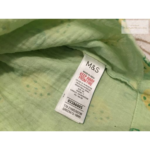 M§S 12-18 hó 83 cm halvány zöld , ananász mintás puha duplagéz lány ruha - újszerű, hibátlan