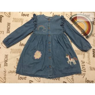 F§F 6-7  év 116-122 cm unikornis mintás vékonyabb farmer lány ruha - újszerű, hibátlan   F§F 6-7  év 116-122 cm unikornis mintás vékonyabb farmer lány ruha - újszerű, hibátlan