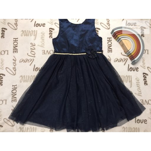 H§M 8-9 év 134 cm sötétkék - arany, tüll szoknyás alkalmi/ elegáns lány ruha- újszerű,hibátlan