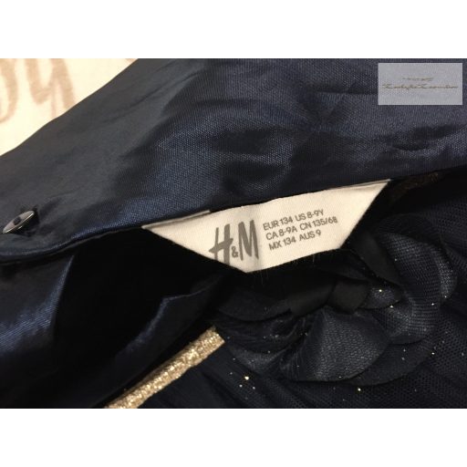 H§M 8-9 év 134 cm sötétkék - arany, tüll szoknyás alkalmi/ elegáns lány ruha- újszerű,hibátlan