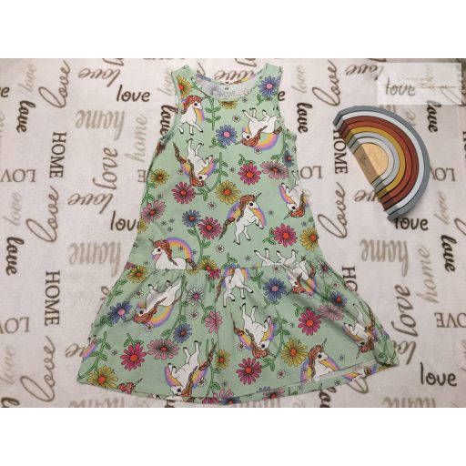 H§M 8-10 év 134-140 cm zöld, színes unikornis- virág mintás vékony pamut lány ruha- új, csak lecímkézve átnőtte
