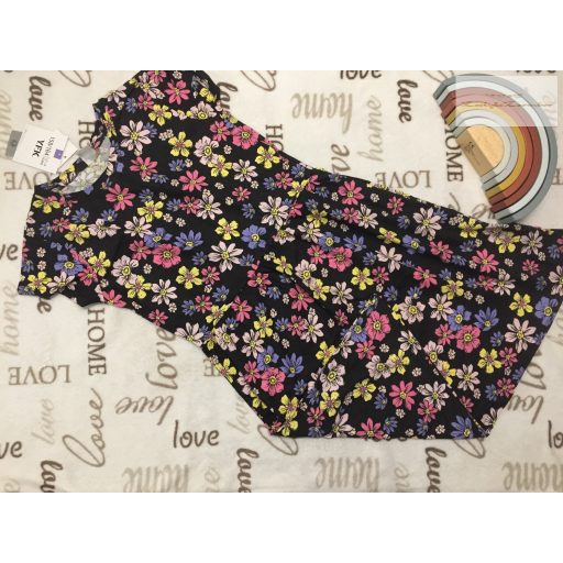 YFK 12-14 év 152-158 cm fekete, színes virágmintás pamut lány ruha- új, címkés