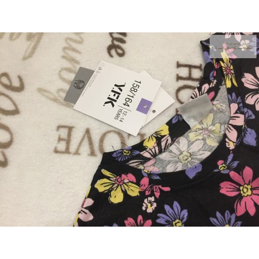 YFK 12-14 év 152-158 cm fekete, színes virágmintás pamut lány ruha- új, címkés