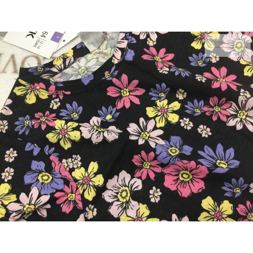 YFK 12-14 év 152-158 cm fekete, színes virágmintás pamut lány ruha- új, címkés