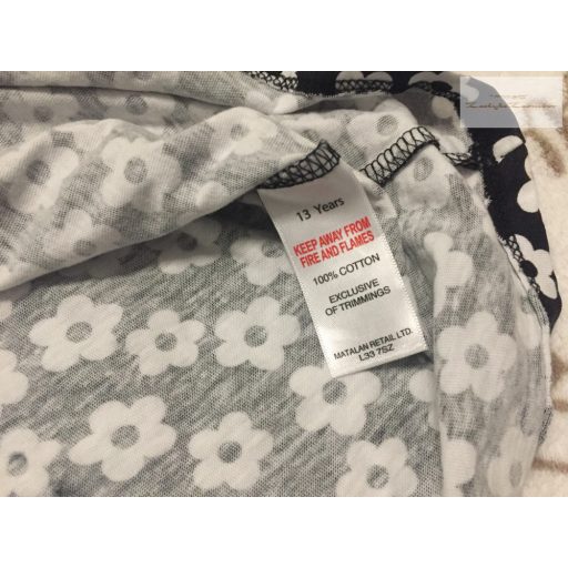 Matalan 13 év 158 cm fekete, fehér virágmintás vékony pamut lány ruha - új, átnőtt, csak átmosva