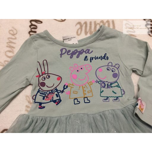 George 12  - 18 hó 86 cm halvány zöld Peppa mintás tüll szoknyás pamut lány ruha- újszerű,hibátlan