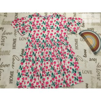   TU 11 év 146 cm eper mintás, ujján fodros vékony pamut lány ruha- újszerű,hibátlan