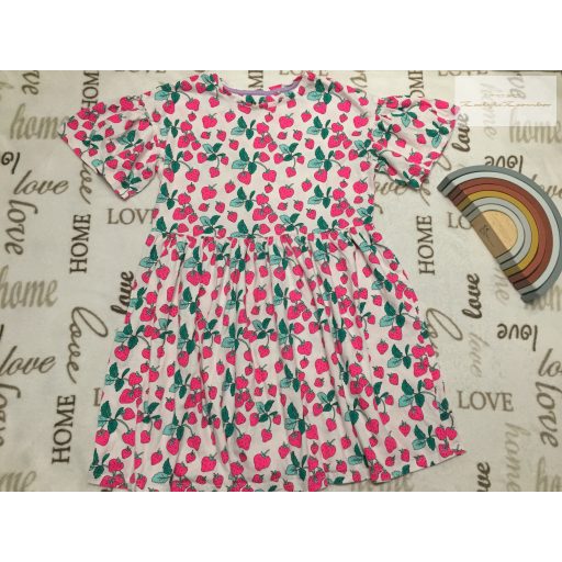 TU 11 év 146 cm eper mintás, ujján fodros vékony pamut lány ruha- újszerű,hibátlan