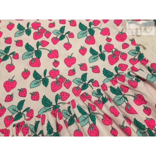 TU 11 év 146 cm eper mintás, ujján fodros vékony pamut lány ruha- újszerű,hibátlan