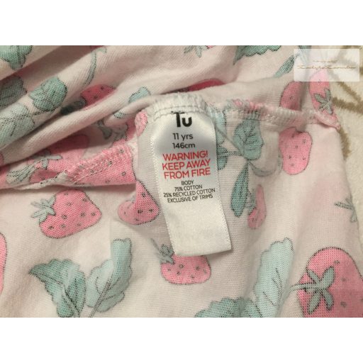 TU 11 év 146 cm eper mintás, ujján fodros vékony pamut lány ruha- újszerű,hibátlan