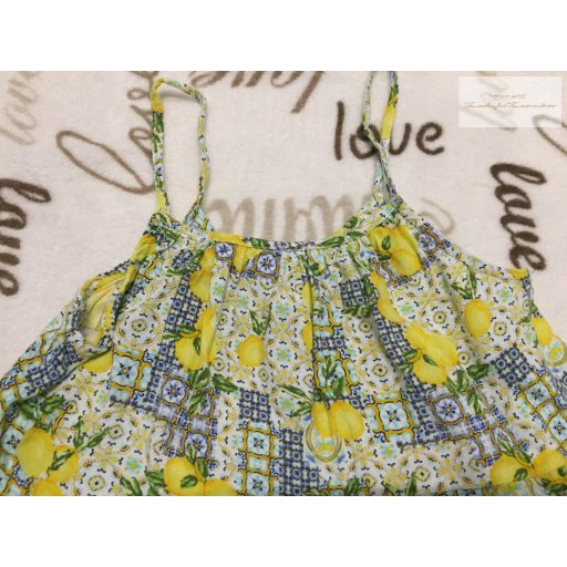 Primark 7-8 év 128 cm  citrom mintás - pántos vékony  pamut lány ruha-újszerű, hibátlan
