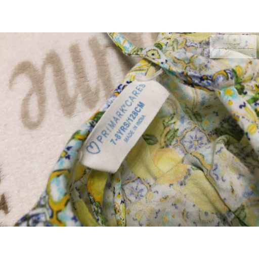 Primark 7-8 év 128 cm  citrom mintás - pántos vékony  pamut lány ruha-újszerű, hibátlan
