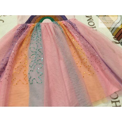 Primark 4-5 év 104-110 cm  simizős dzivárvány mintás pamut - tüll lány ruha - újszerű,hibátlan