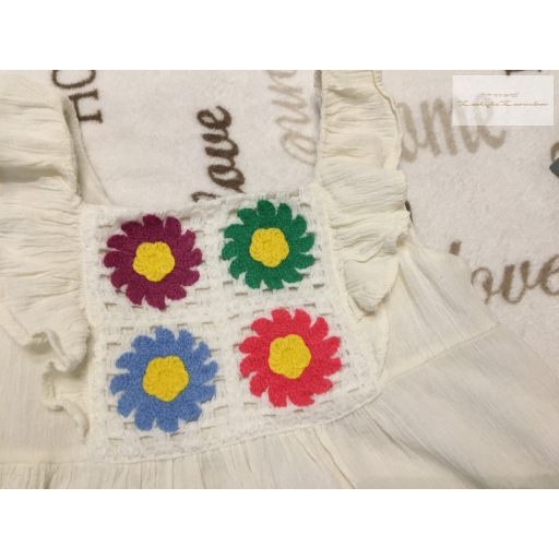 Haute Hippie 4-5 év 110 cm ecru, hímzett virágmintás alsószoknyás lány ruha - újszerű,hibátlan