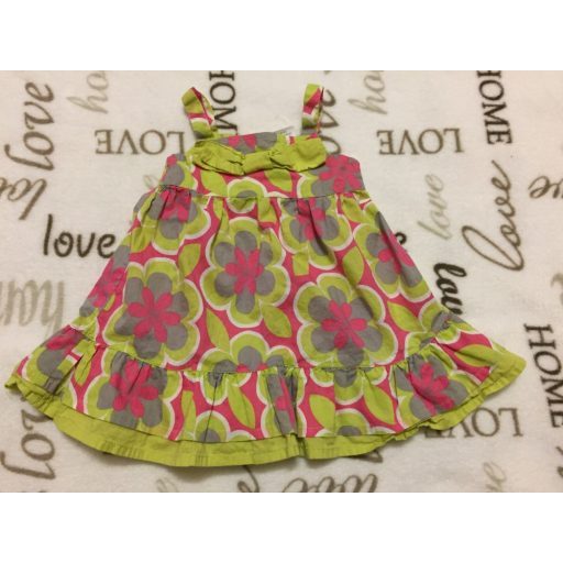 Next 3 - 6 hó 8 kg rózsaszín-zöld - barna virágmintás fodros aljú pántos vékony lány kis ruha
