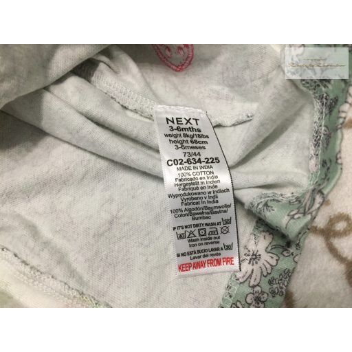 Next 3-6 hó  68 cm eper -pillangó - színes virágmintás pamut lány ruha -újszerű, hibátlan
