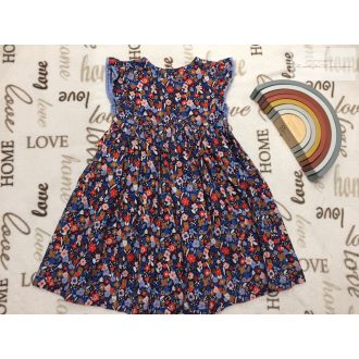   Mothercare 5-6 év 110-116 cm sötétkék, színes virág és cica mintás  lány ruha - újszerű,hibátlan